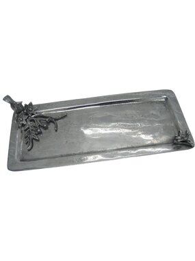 Charcuterie Cheese Tray Pewter Rectangular Raised Bird & Floral Design 17" x 7"